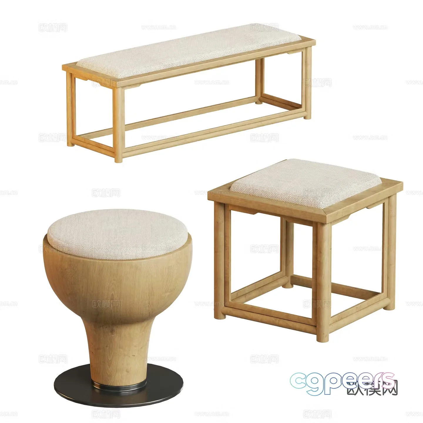 Log round bench bench 3d model