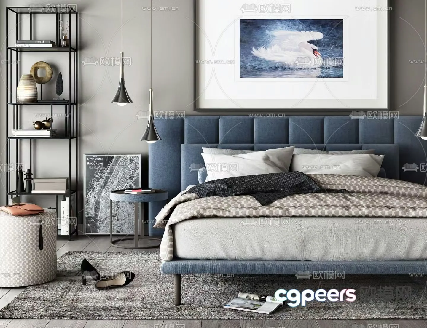 Modern double bed 3d model
