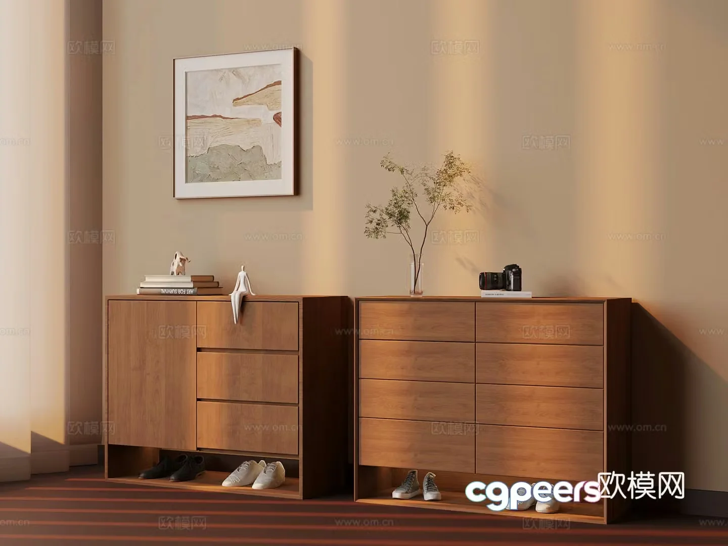 New Chinese style shoe cabinet 3D model of entrance cabinet