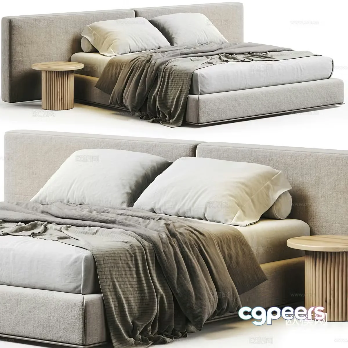 Modern Italian Poliform Brera Fabric Double Bed 3D Model