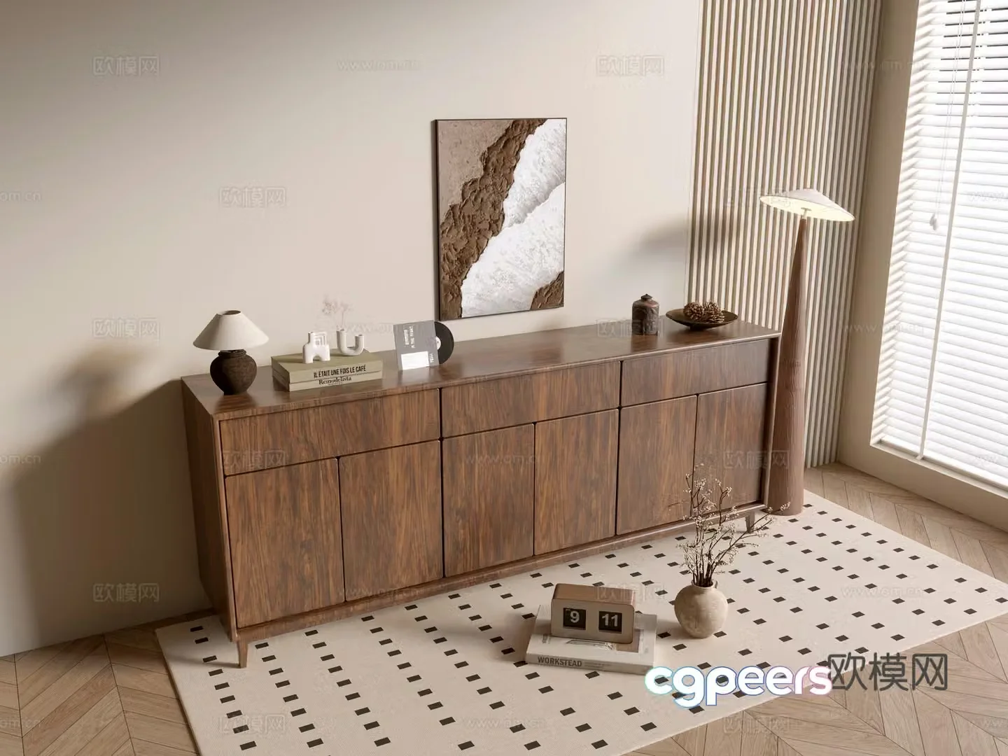 Modern wood grain cabinet ins wind minimalist wind cabinet whole cabinet sideboard balcony cabinet storage 3D model
