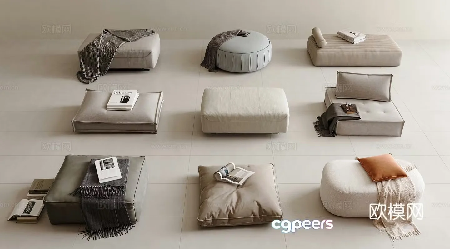 Modern sofa stool square sofa stool shoe changing stool round stool footrest 3D model