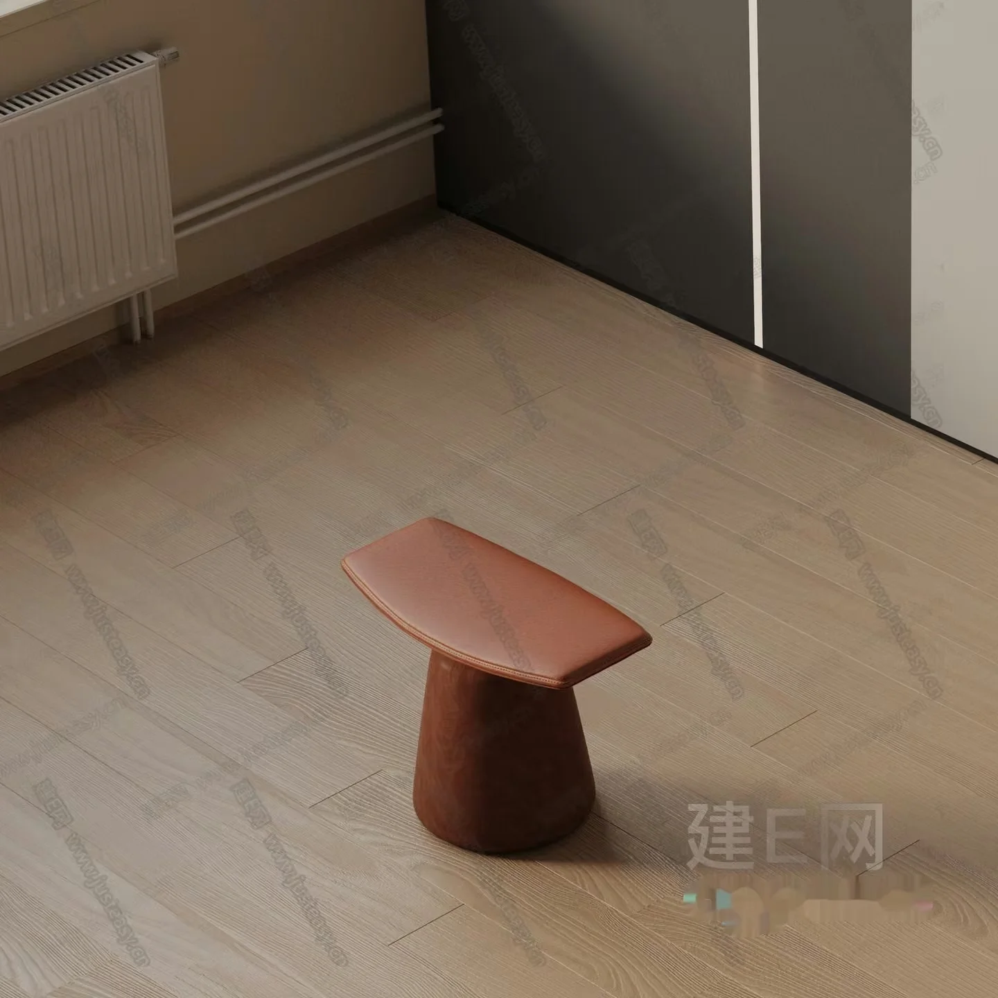 A Small Brown Leather Stool 3D Model – 2253 – VRAY Render