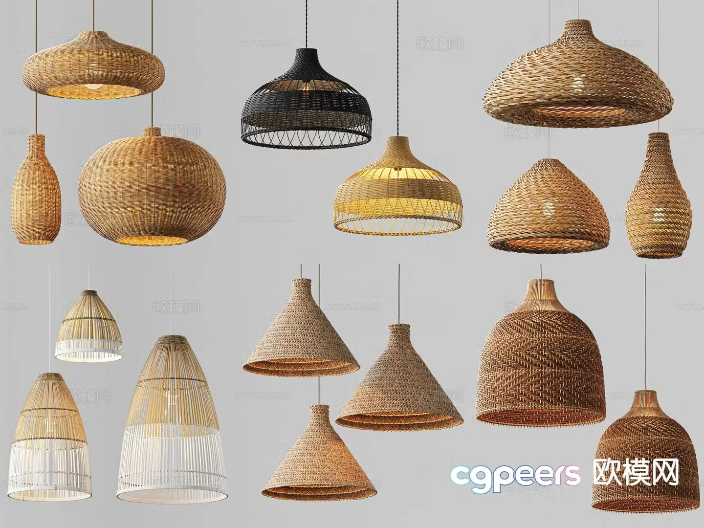 Wabi-sabi chandelier rattan chandelier 3d model