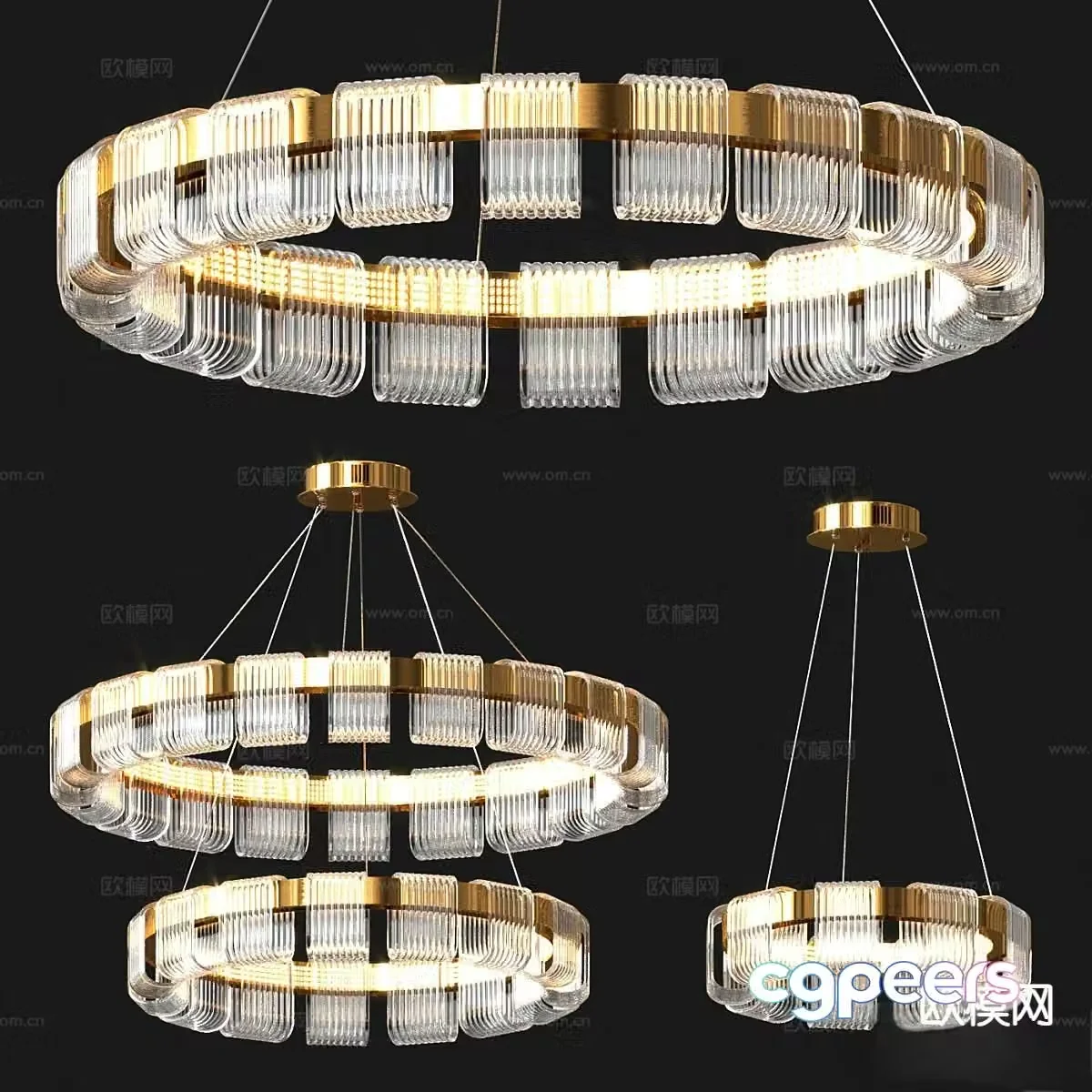 Light luxury glass chandelier ring chandelier 3d model