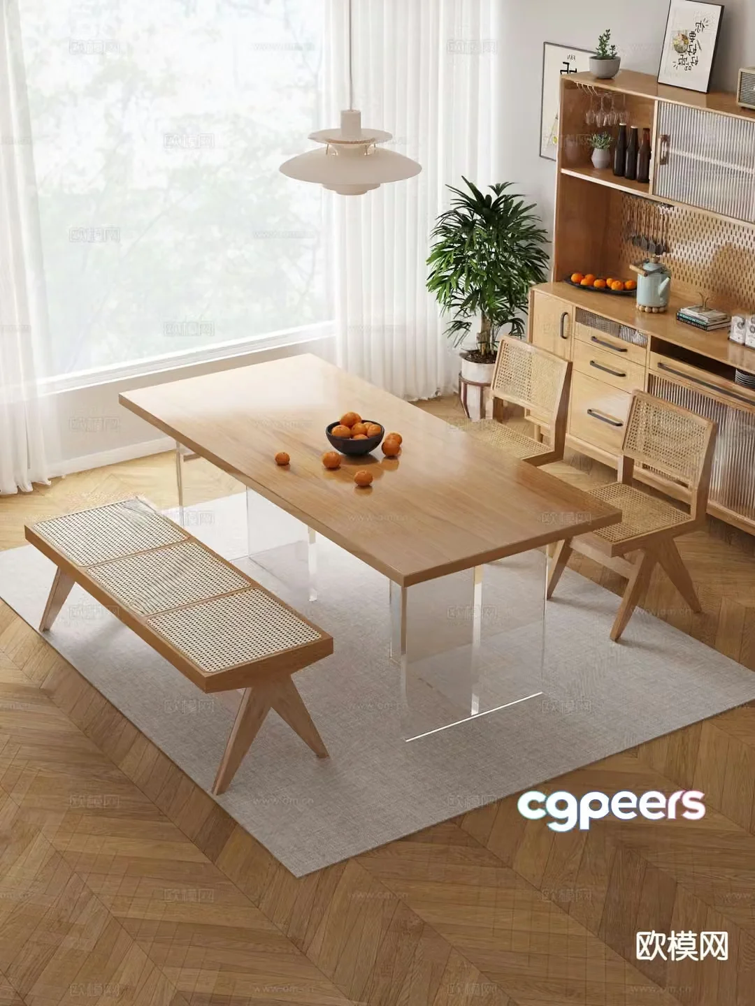 Nordic dining table and chairs 3d model