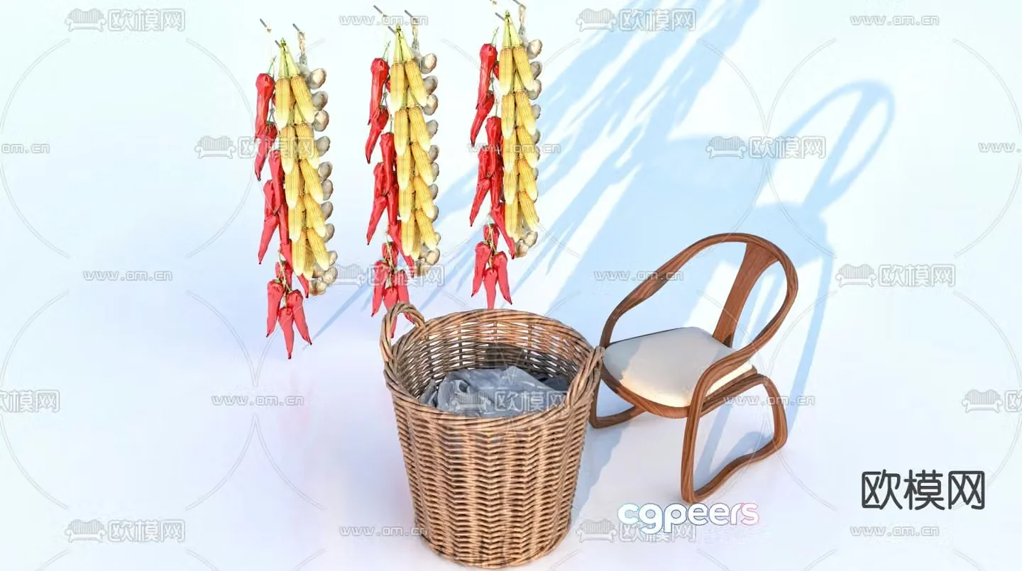 Folk sketch corn garlic pepper pendant 3d model