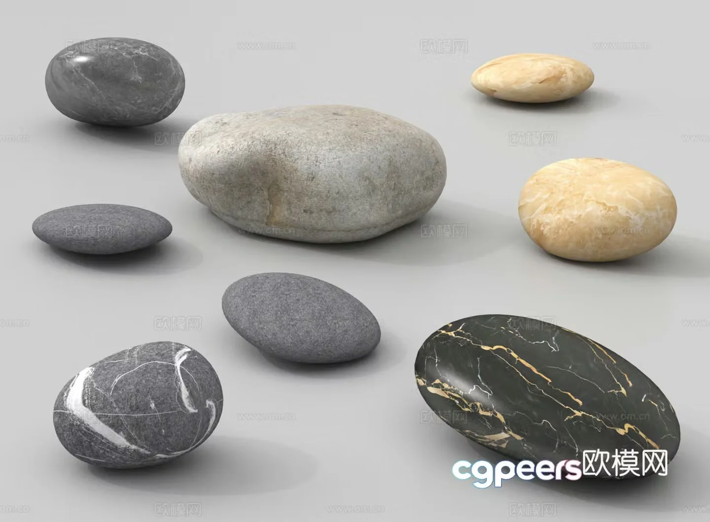 Pebbles Five Flower Stone Gravel 3D Model