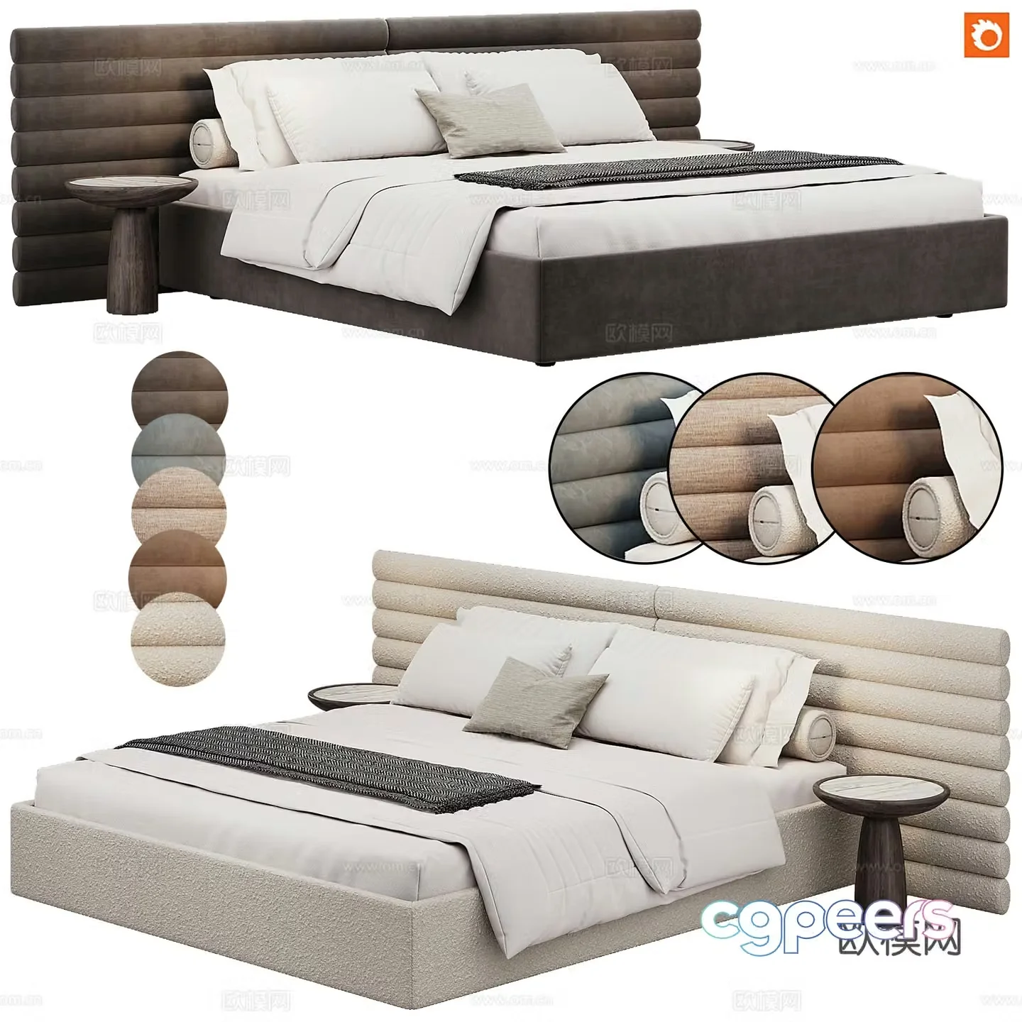 Bedroom modern double bed pillow bedding 3d model