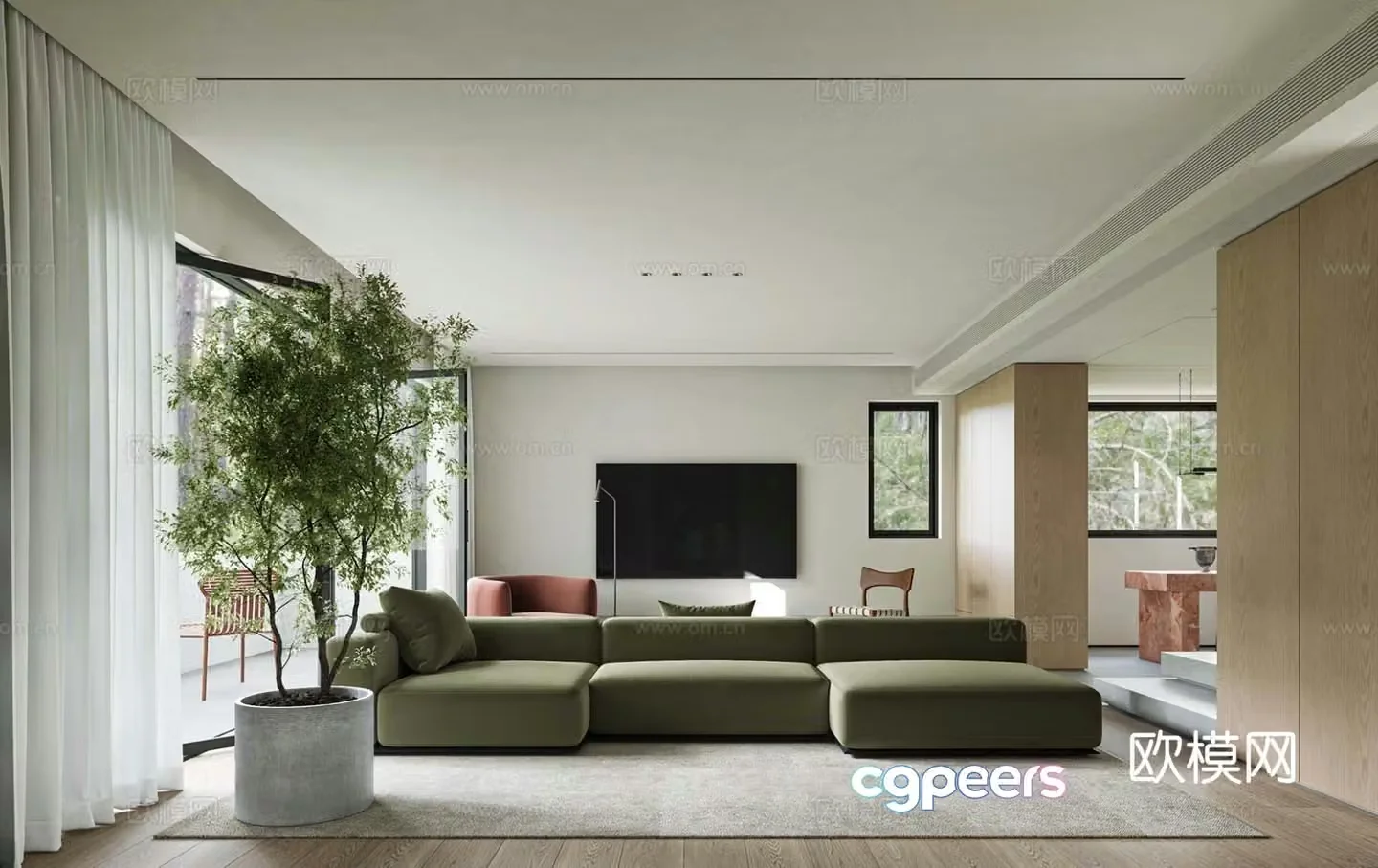 Modern large flat-floor living room 3D model