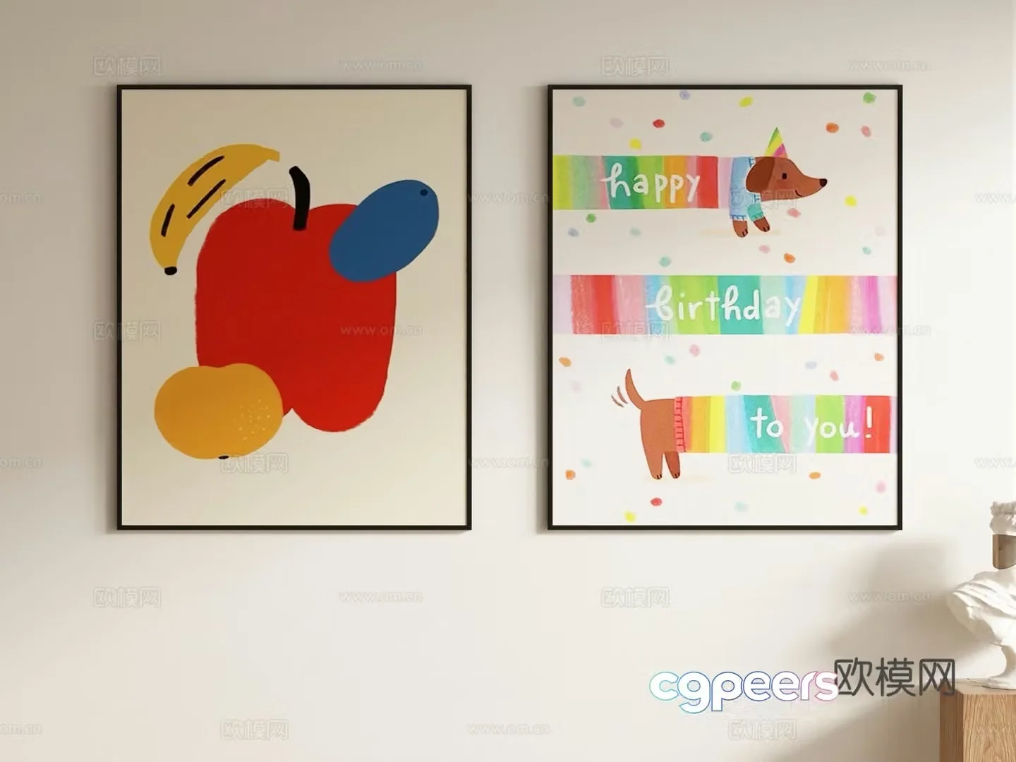 Cream style abstract painting decorative painting hanging painting 3d model