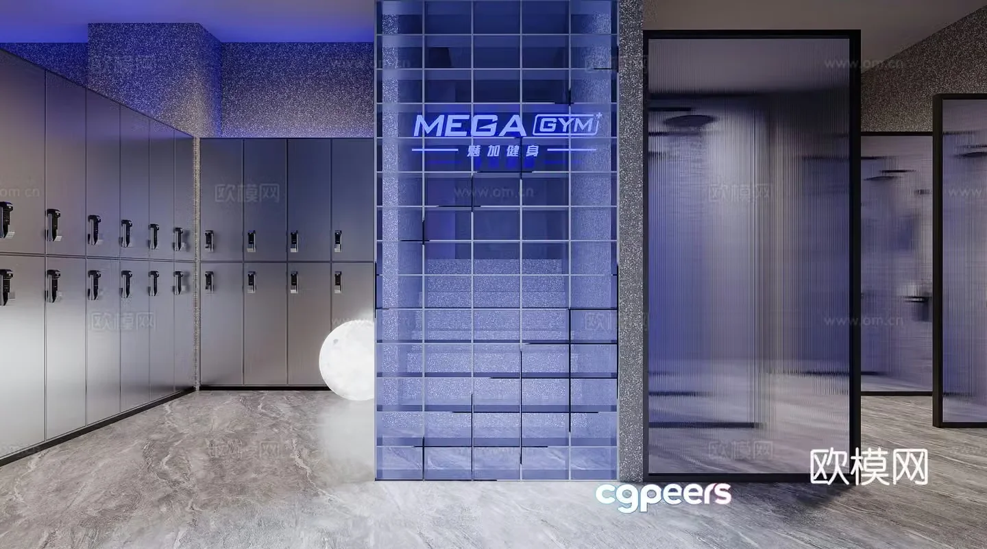 Modern fitness locker room 3d model