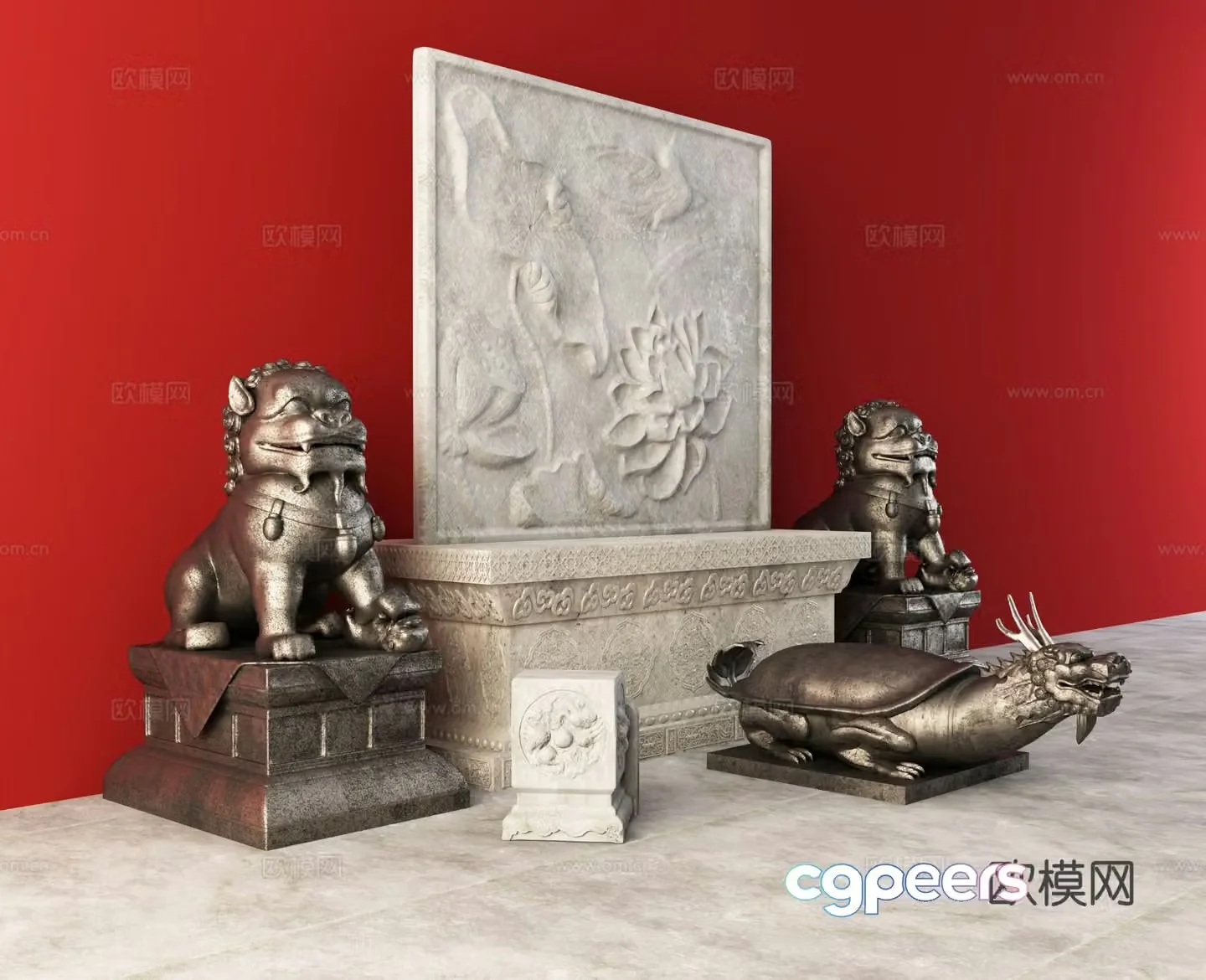 New Chinese-style sculpture lion sculpture dragon head turtle sculpture 3D model
