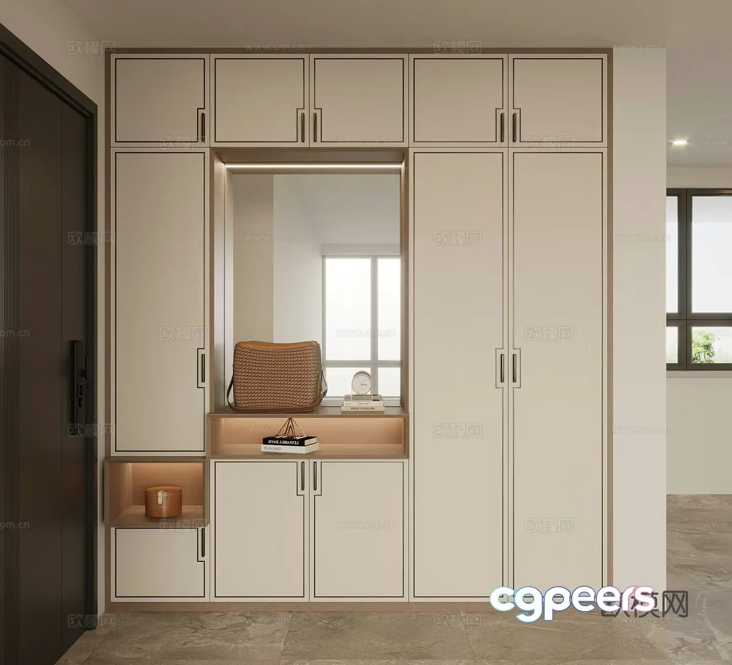 New Chinese style shoe cabinet 3D model of home shoe cabinet