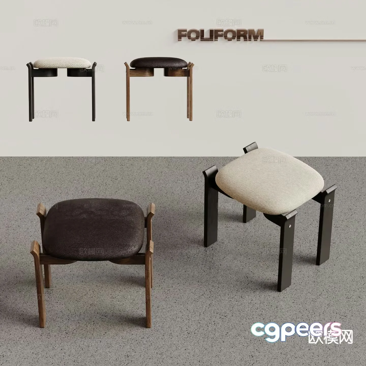Medieval style stool square stool wooden stool 3d model