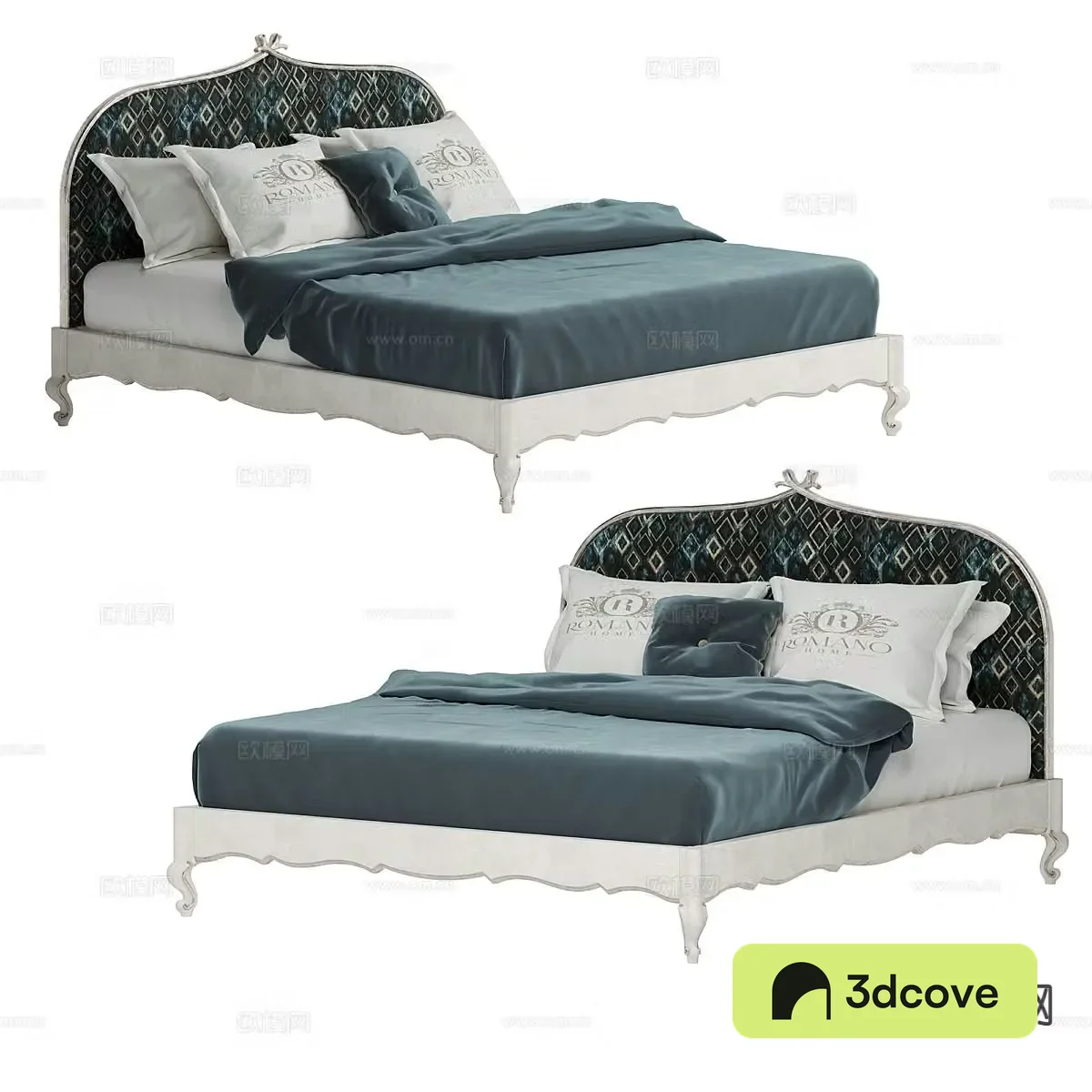 Simple European double bed 3d model
