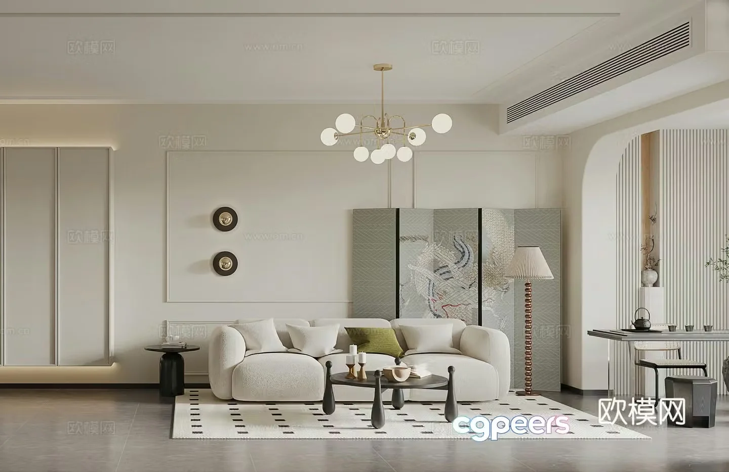 French living room medieval style living room retro combination sofa screen modern living room living dining room 3d model