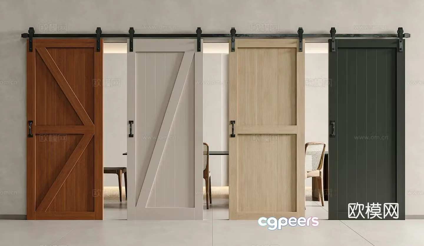 Middle age sliding door barn door hanging rail door sliding door kitchen barn door sliding door 3d model