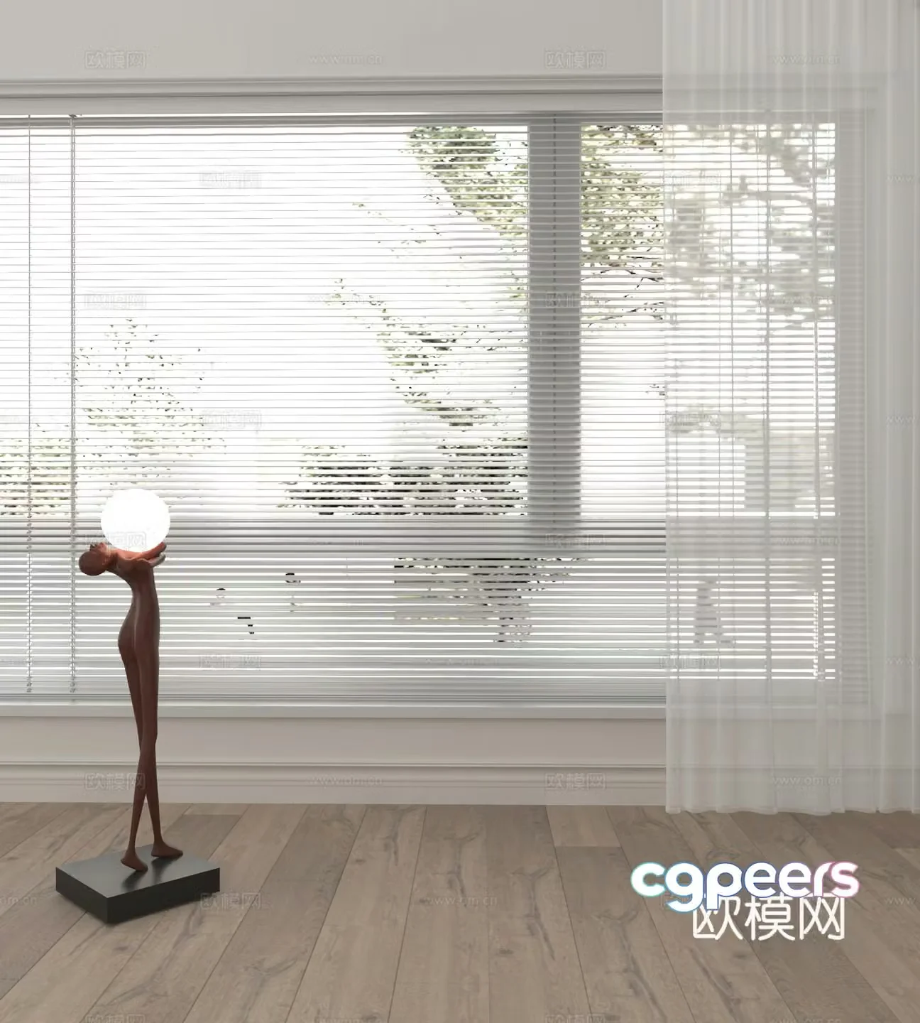 Modern curtains white gauze curtains venetian blinds sculpture ornaments 3D model