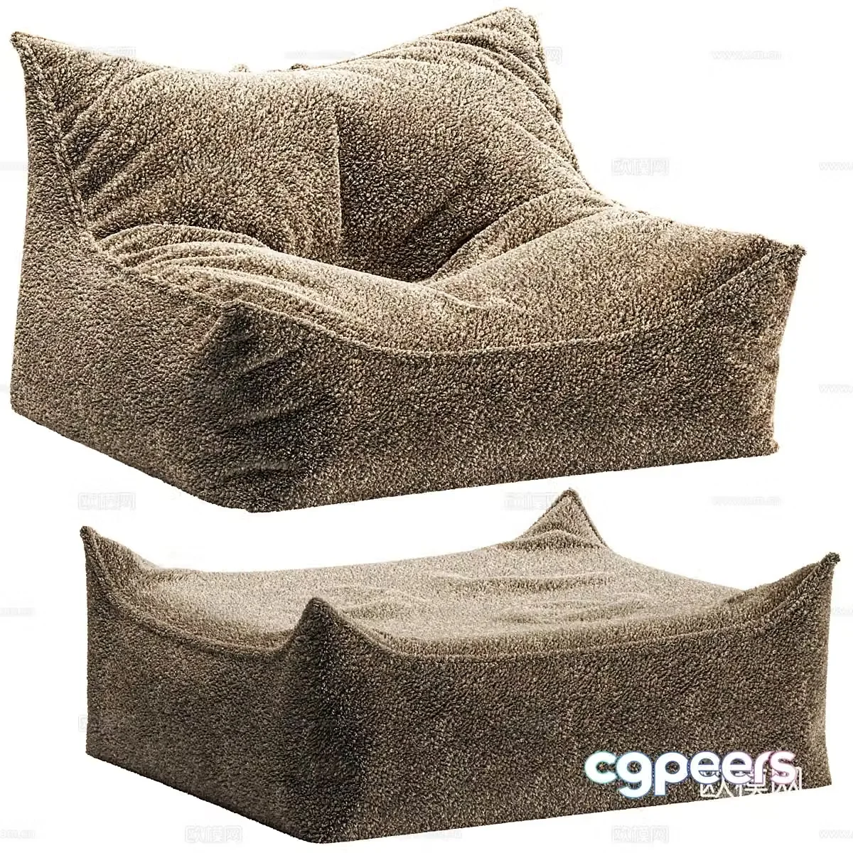 Modern Creamy WIGIWAMA Cookie Bean Bag Chair 3D Model