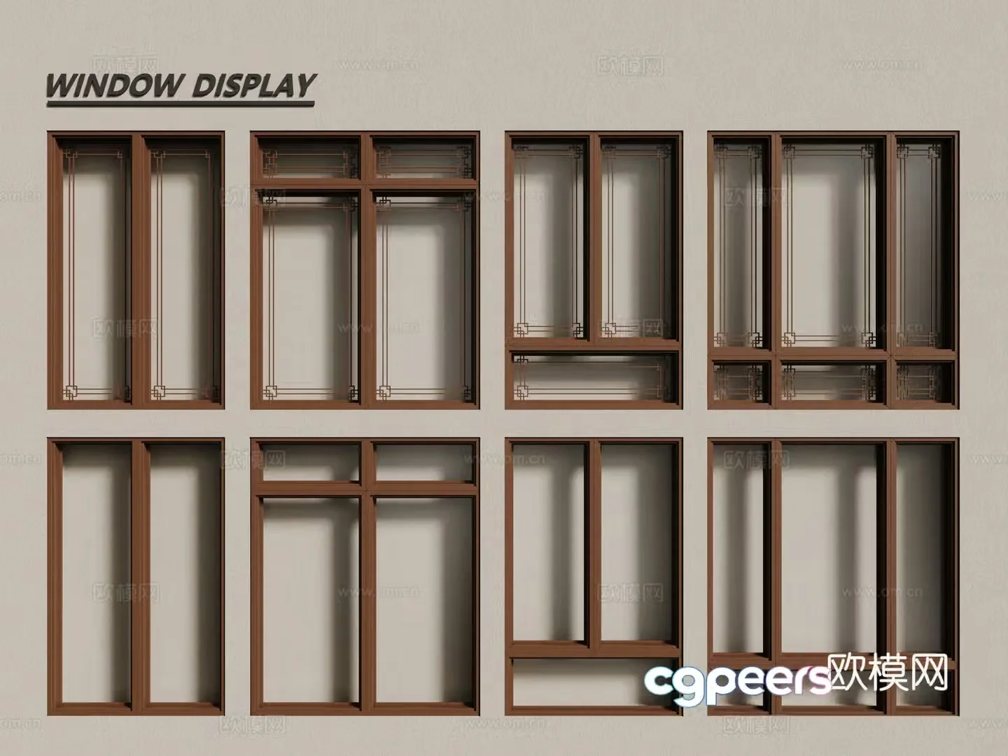 New Chinese style windows hollow windows carved windows lattice windows wooden windows 3d model