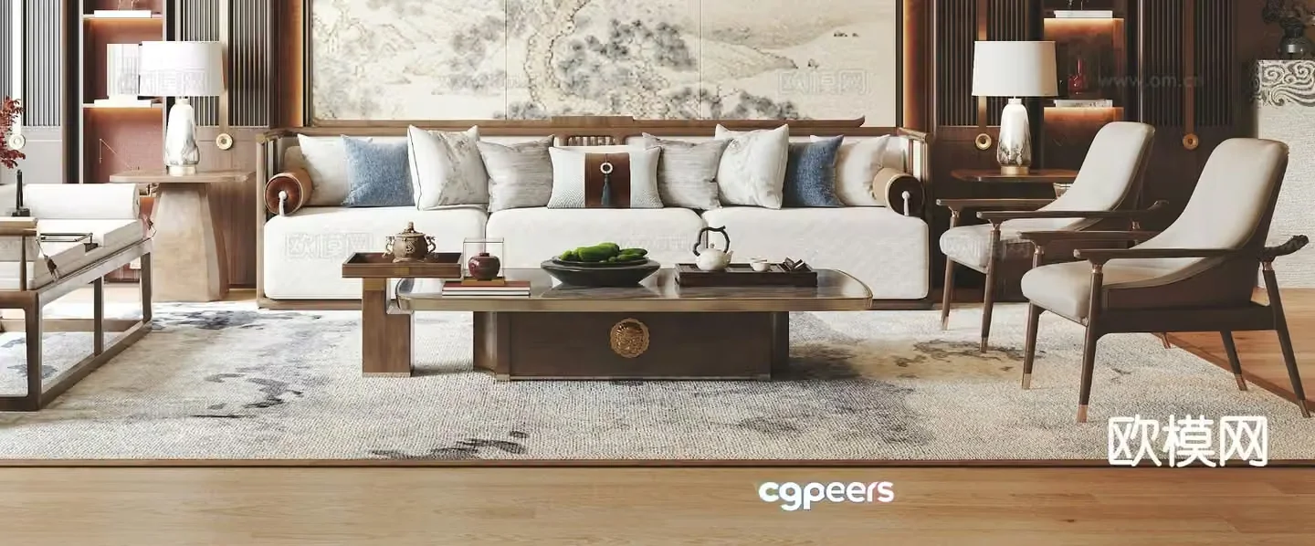 New Chinese style modular sofa 3d model