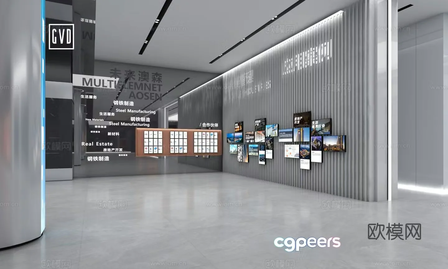 Exhibition hall graphic exhibition board Modern cultural wall Global layout partners Application areas LED3d model