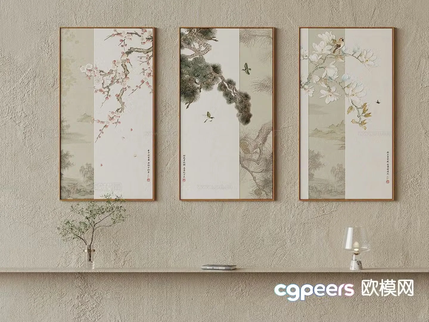 New Chinese style decorative painting flower and bird painting hanging painting 3D model