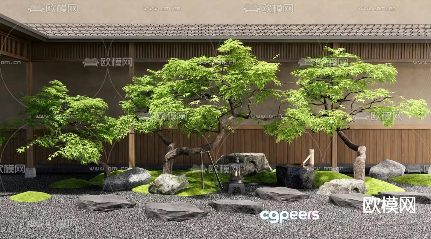 Courtyard micro landscape stone landscaping 3d model