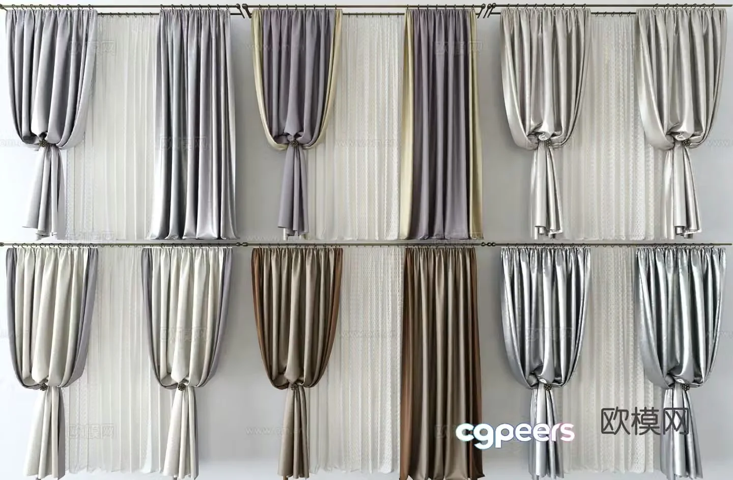 Plain curtain screen gauze curtain 3d model
