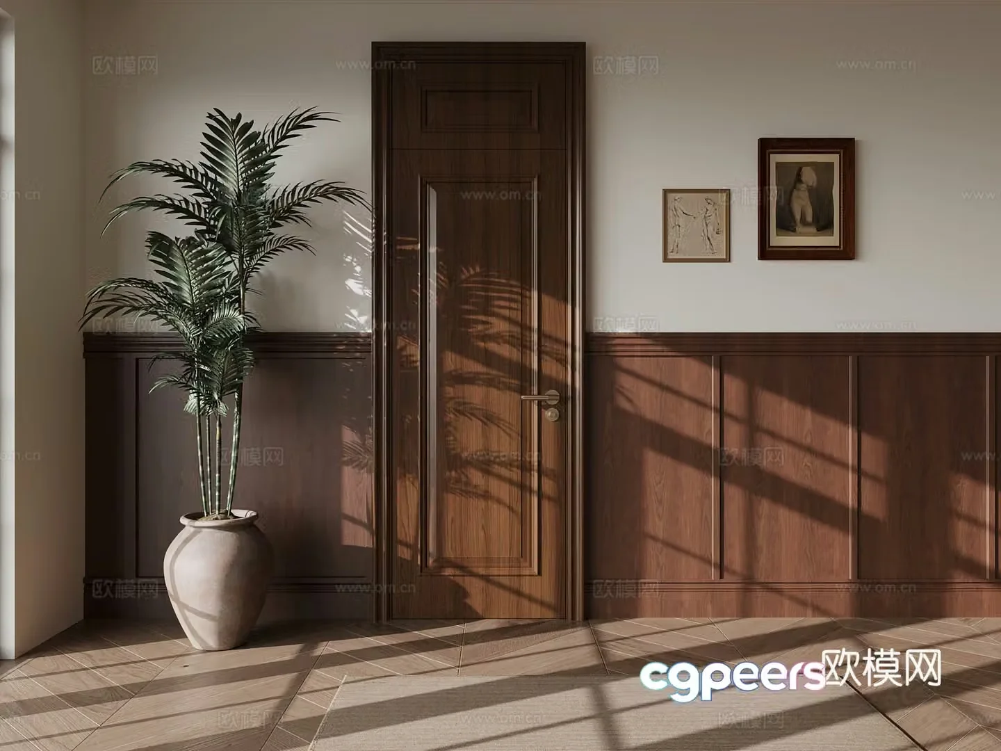Medium style single door wall skirt 3D model