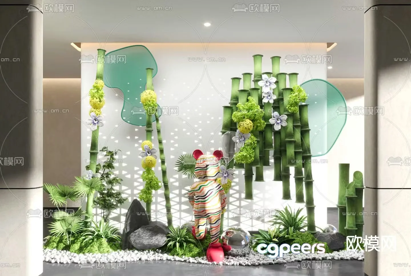 Indoor device landscaping bamboo art landscaping 3d model