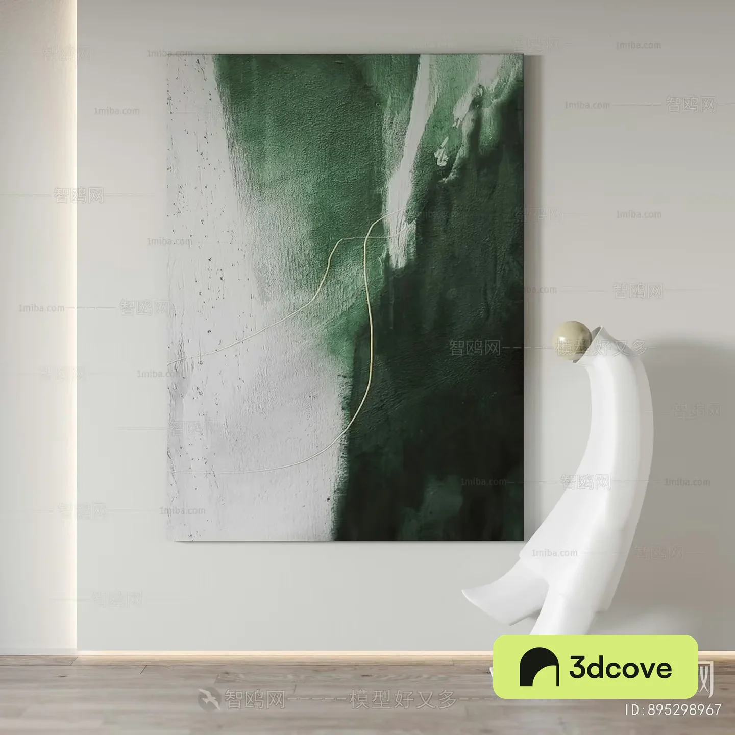 Abstract Art Piece With A Green And White Color Scheme