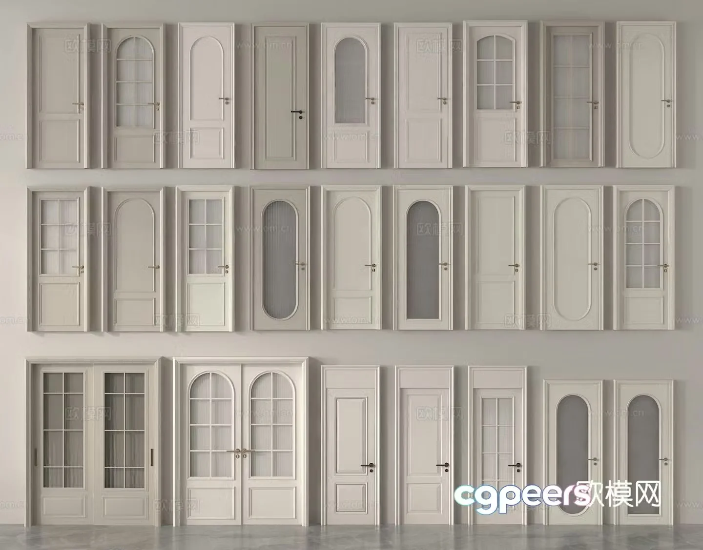 French single-open door double-open door glass door kitchen and bathroom door bedroom door door 3D model