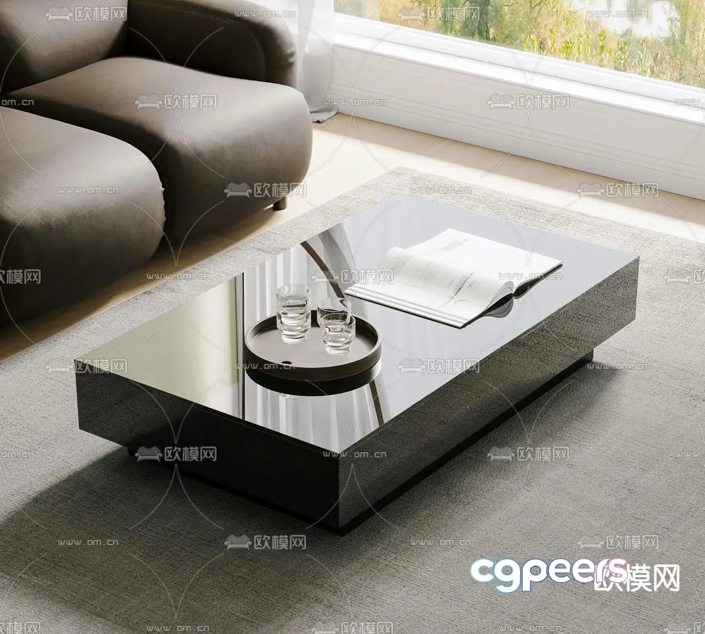 Aston square coffee table glass coffee table 3d model