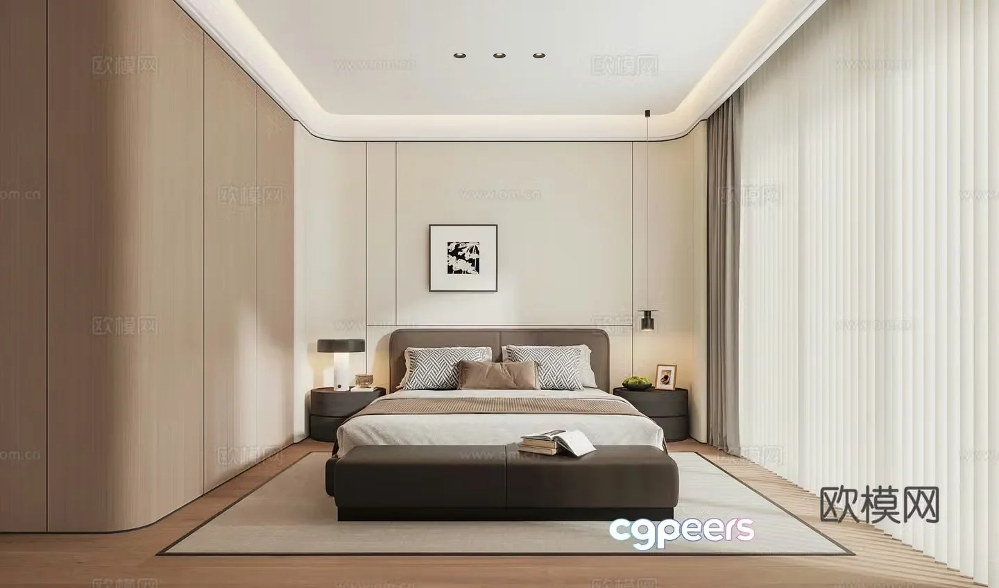 Modern light luxury simple master bedroom 3D model