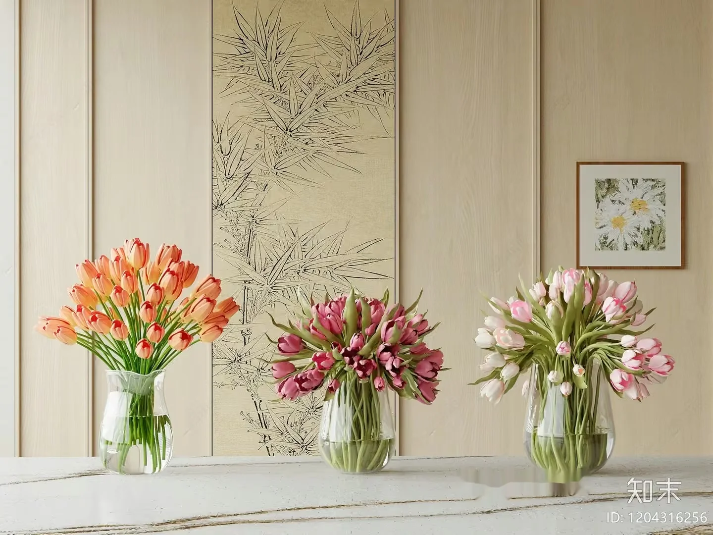 Three Vases Of Tulips 3D Model – 1663 – VRAY Render
