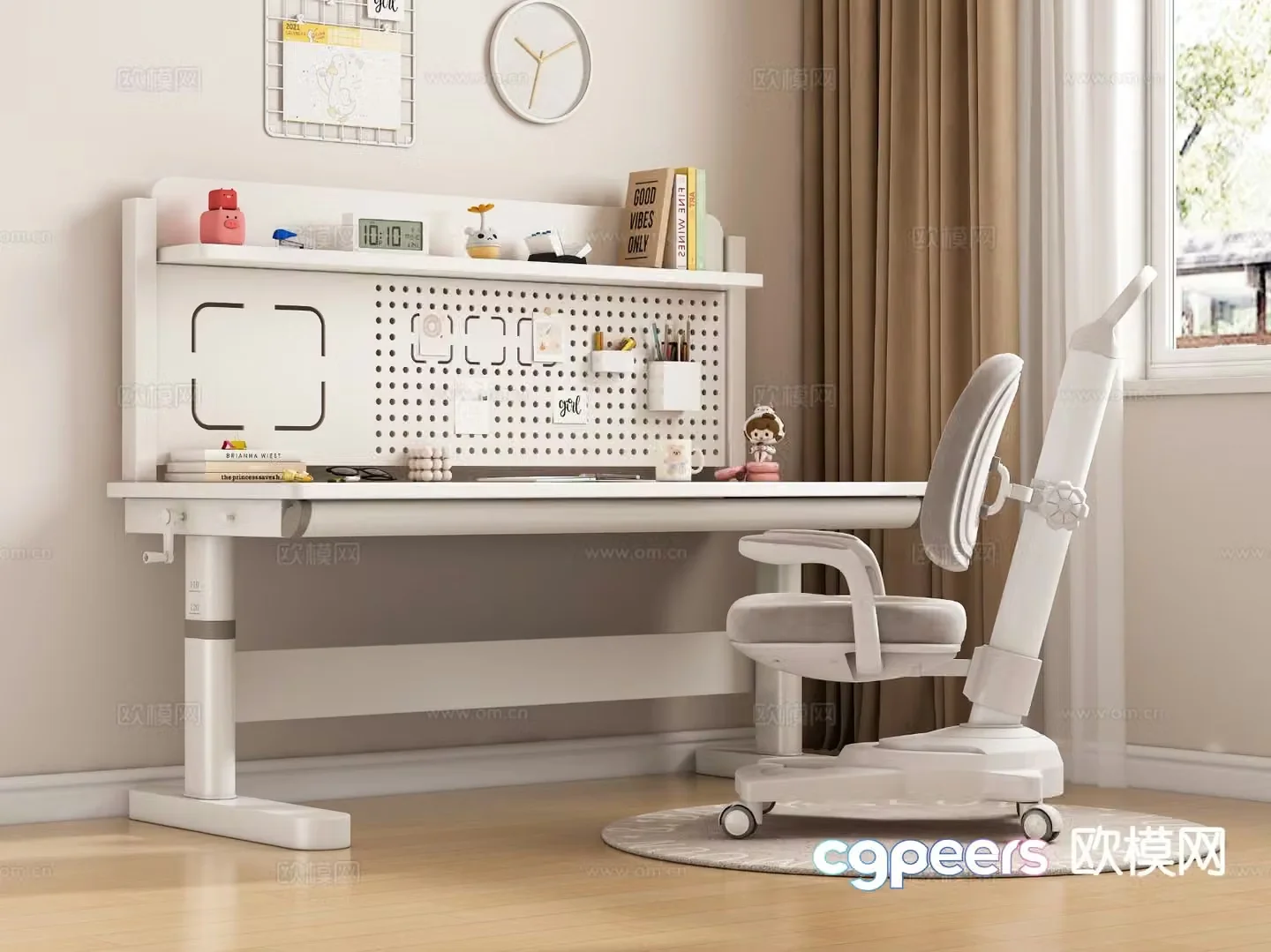 Modern children’s study desk and chair lifting desk and chair 3D model