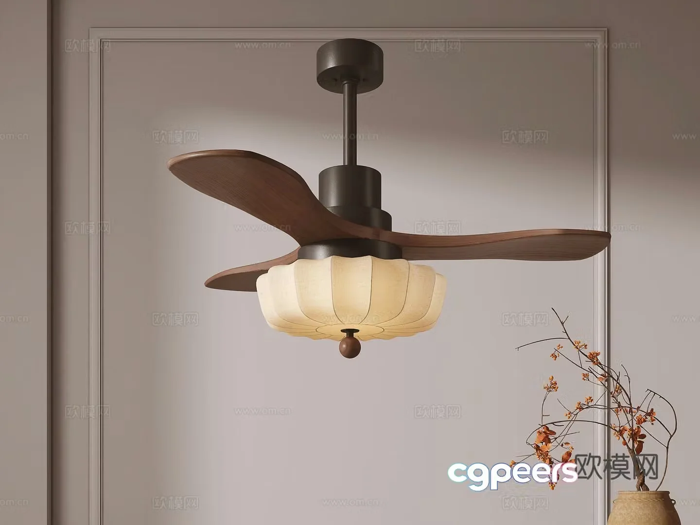 Middle style ceiling fan light fan light 3d model