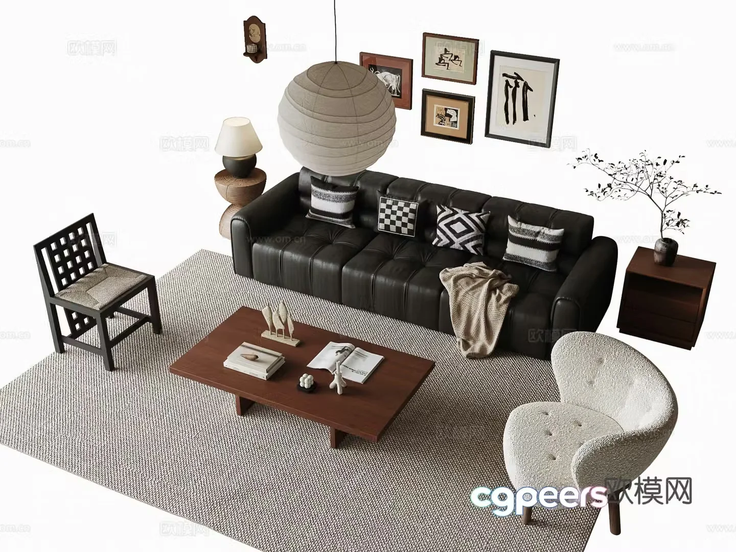 Medium style sofa coffee table combination 3D model