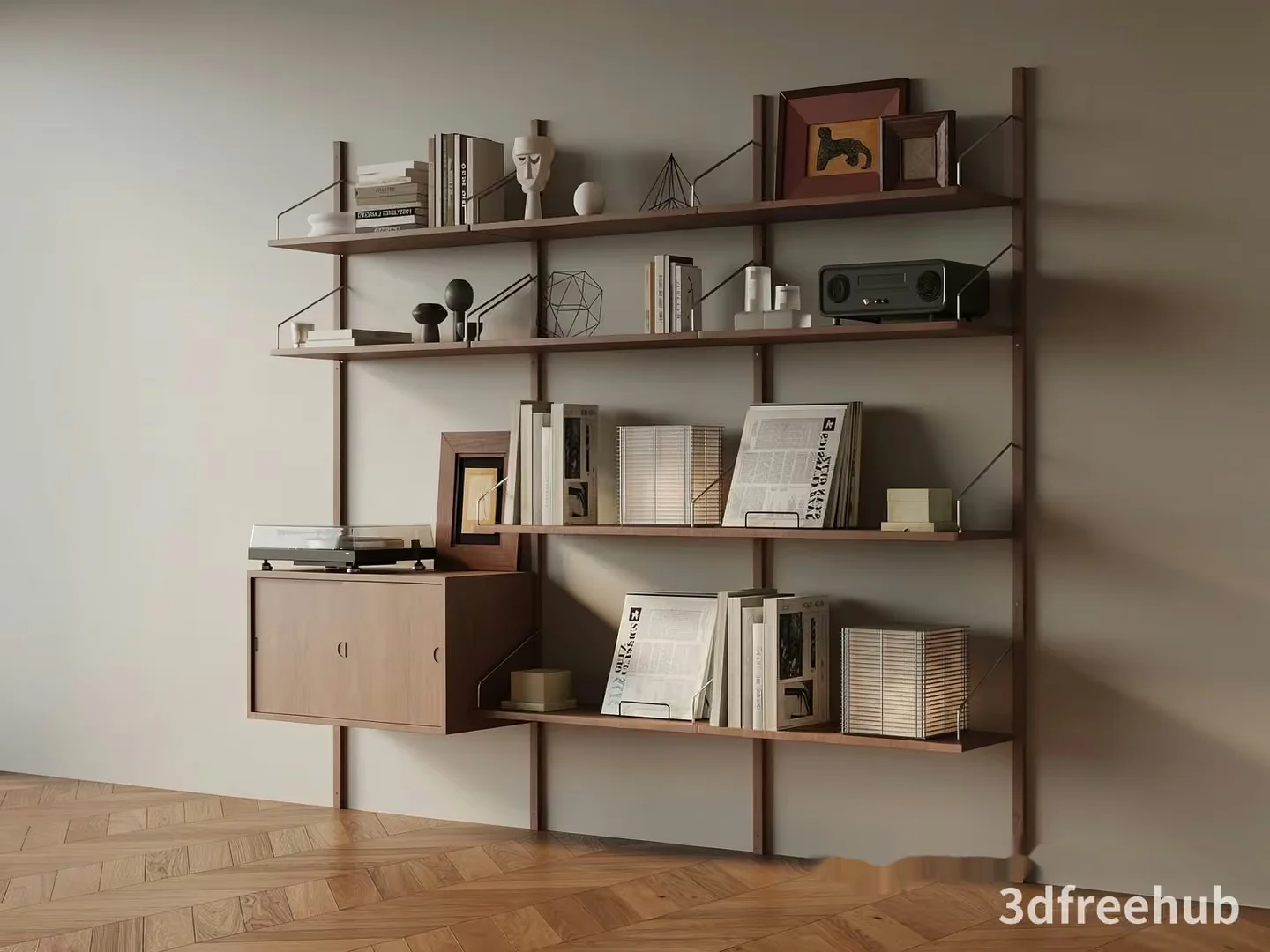 Mid-Century Modern Shelving Unit 3D Model – 23499 – VRAY Render