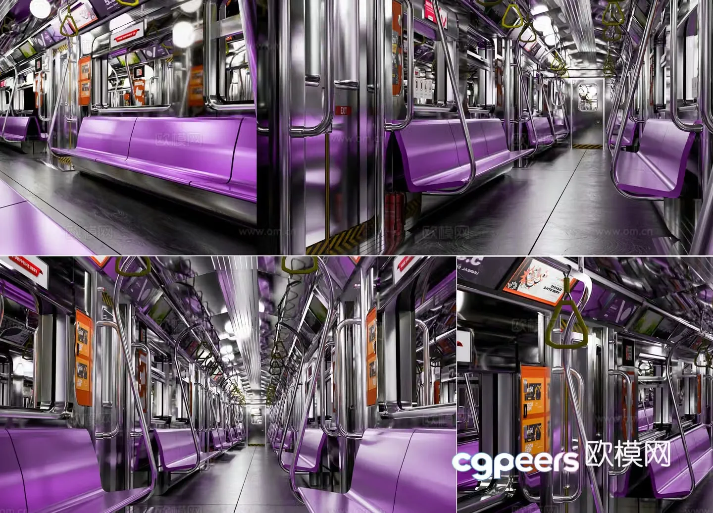 Modern subway carriage subway train interior subway interior subway interior decoration 3d model