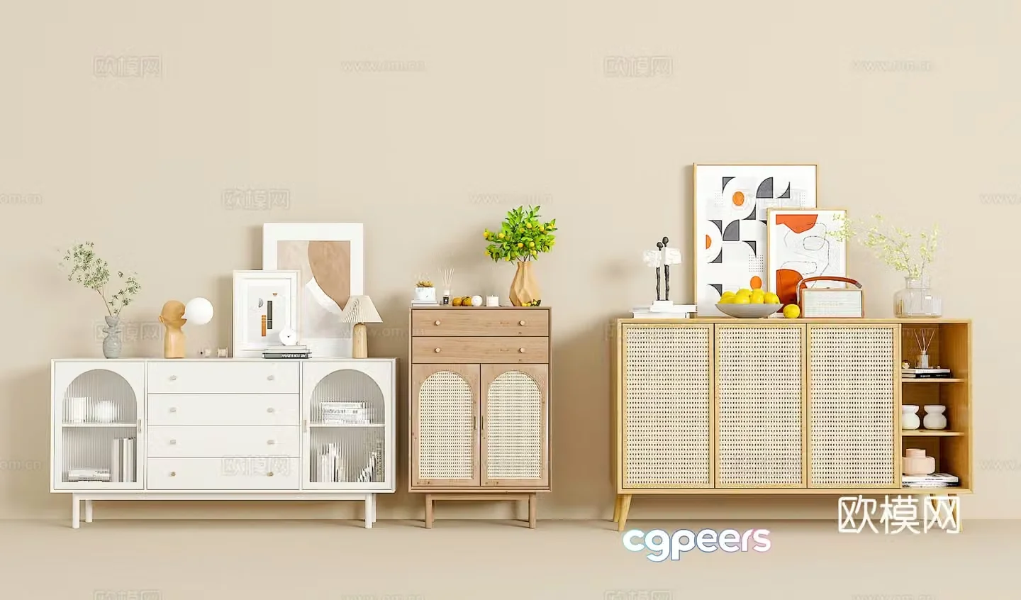 Nordic side cabinet combination decorative cabinet porch cabinet 3D model
