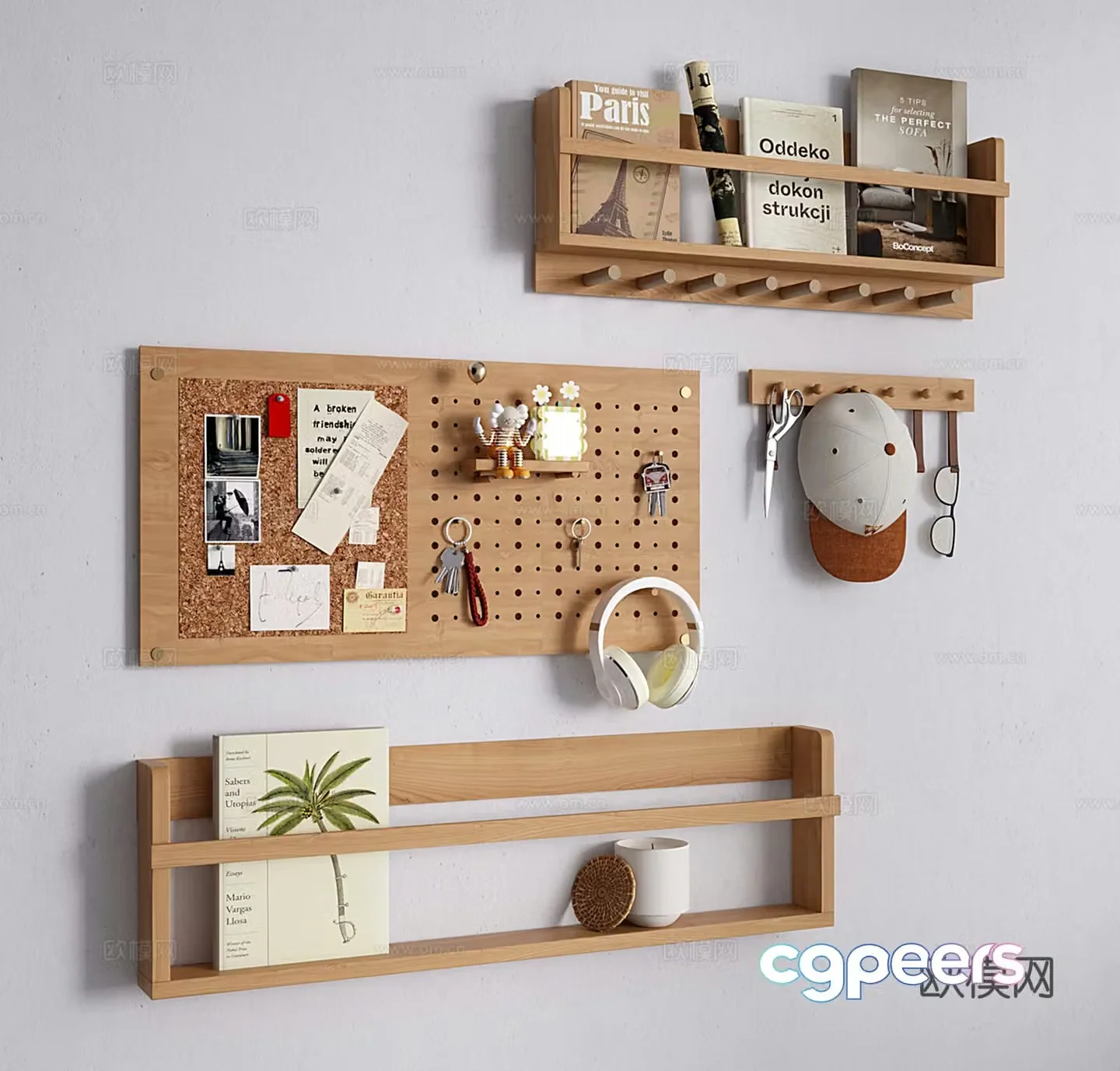 Modern wall hanging shelf wall bookcase hole board 3d model