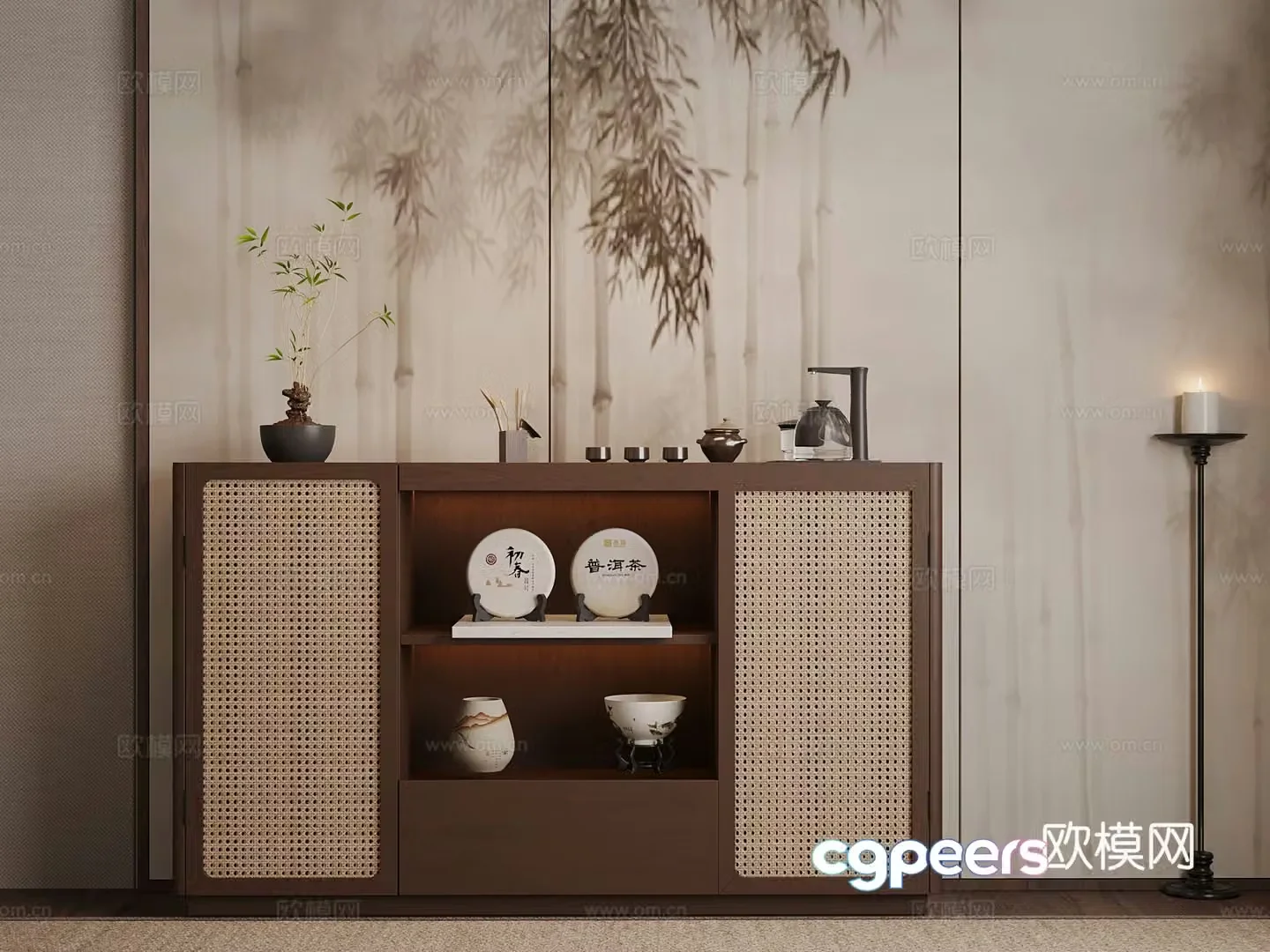 Tea cabinet new Chinese-style solid wood tea cabinet tea set 3D model