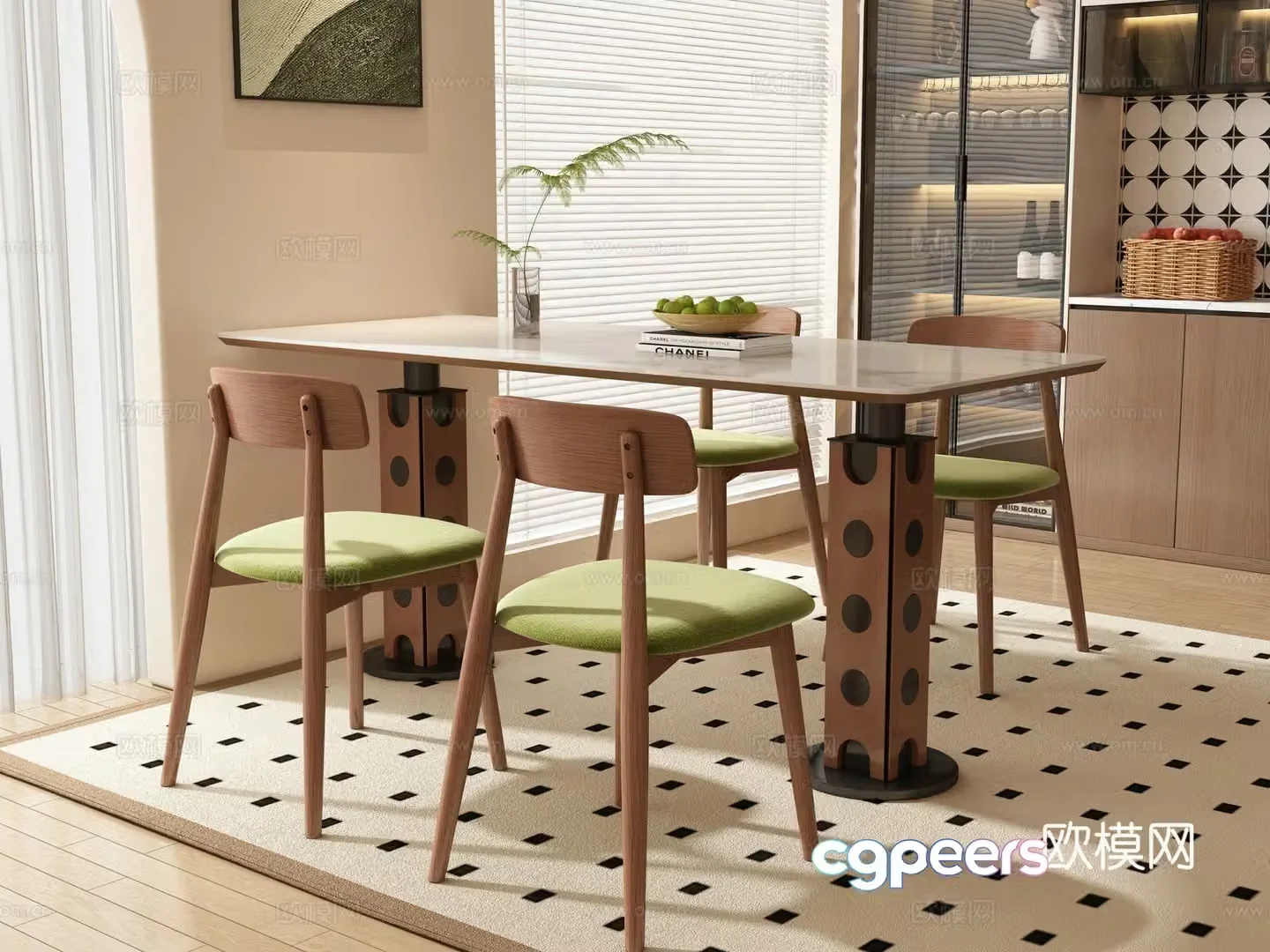 Middle style restaurant dining table and chair 3D model