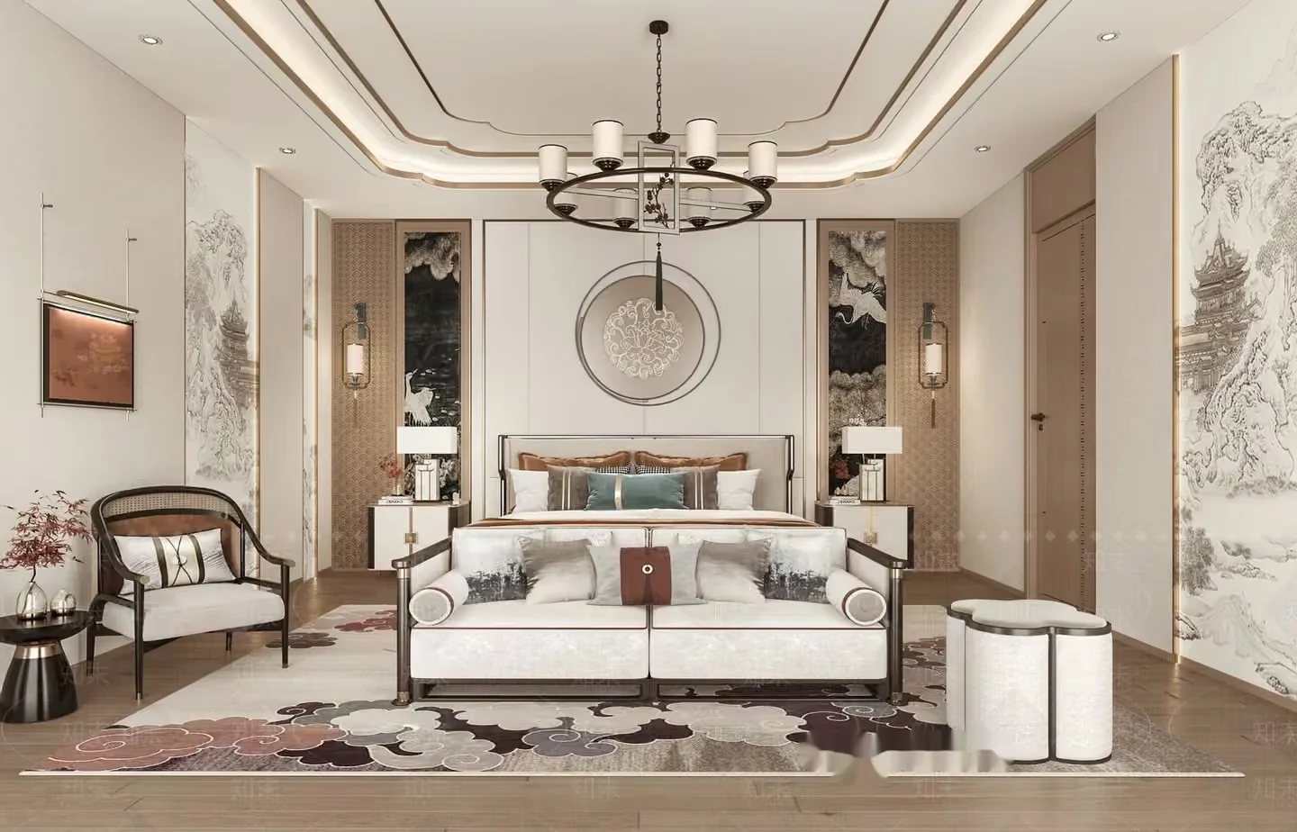 Modern Chinese Bedroom 3D Model – 8865 – VRAY Render