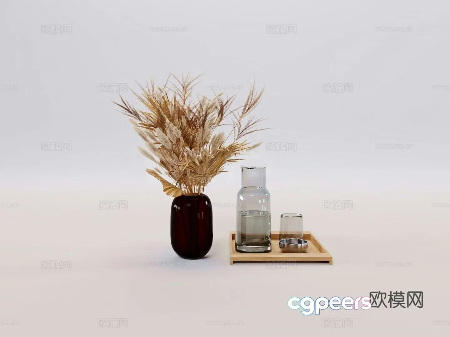 Nordic style dried flowers vase water cup combination furnishing ornaments 3D model
