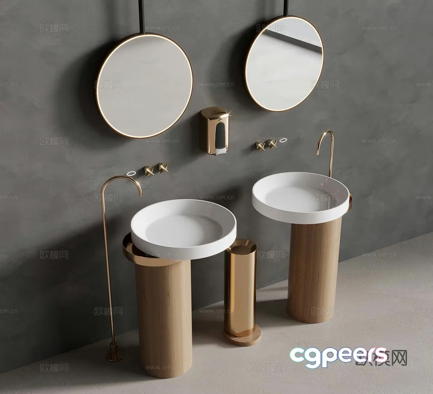 Wash basin modern column basin wash basin mirror 3d model