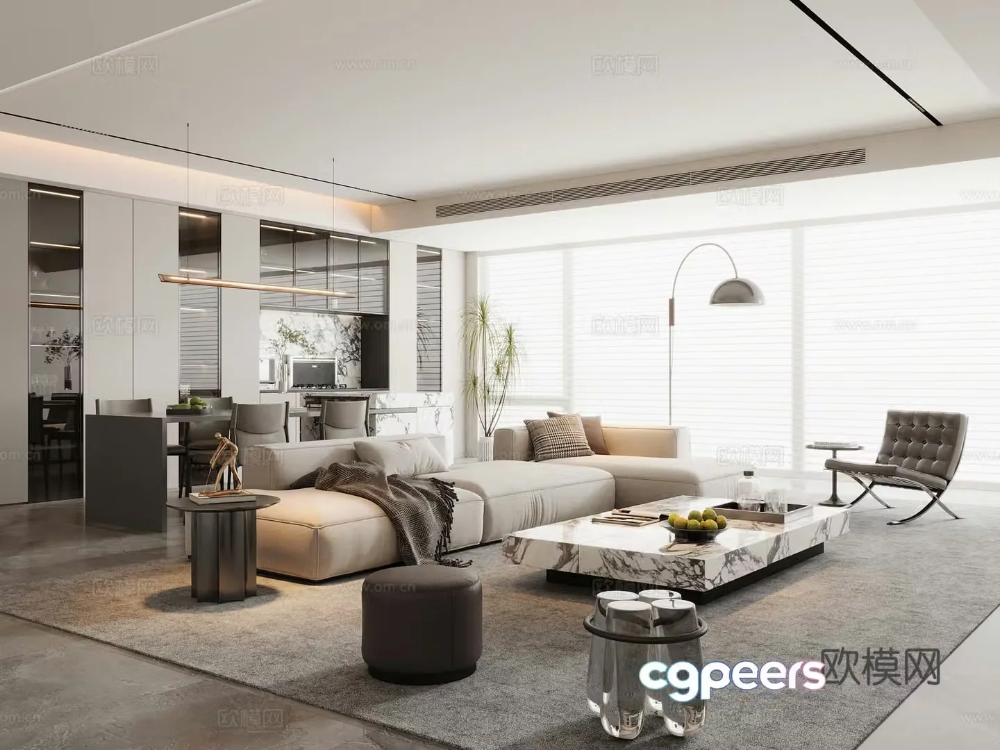 Modern living and dining room horizontal hall sofa and coffee table combination sofa chair dining table and chair sideboard wine cabinet 3d model